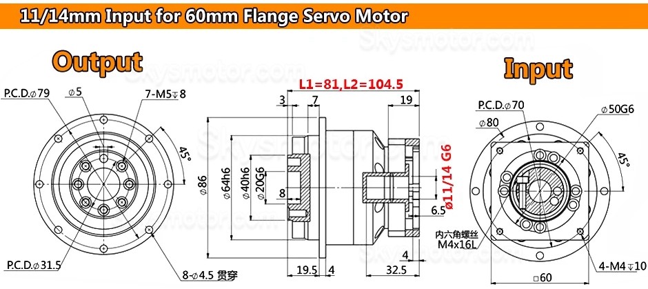 PLX060シリーズ ヘリカル遊星ギアボックス (Nema 23 ステッピングモーター/ Nema24 サーボモーター用)